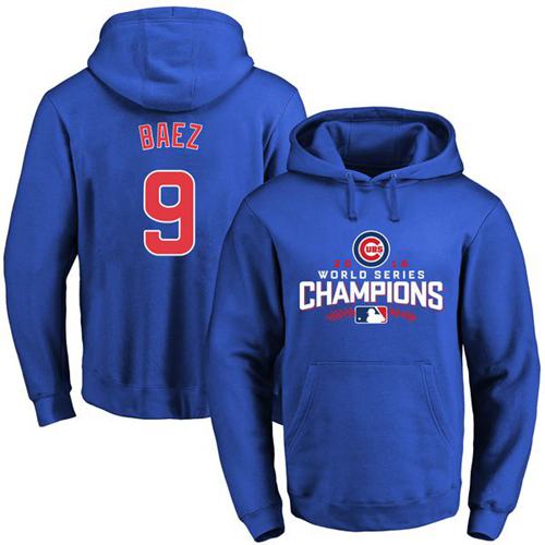 Cubs #9 Javier Baez Blue 2016 World Series Champions Pullover MLB Hoodie - Click Image to Close